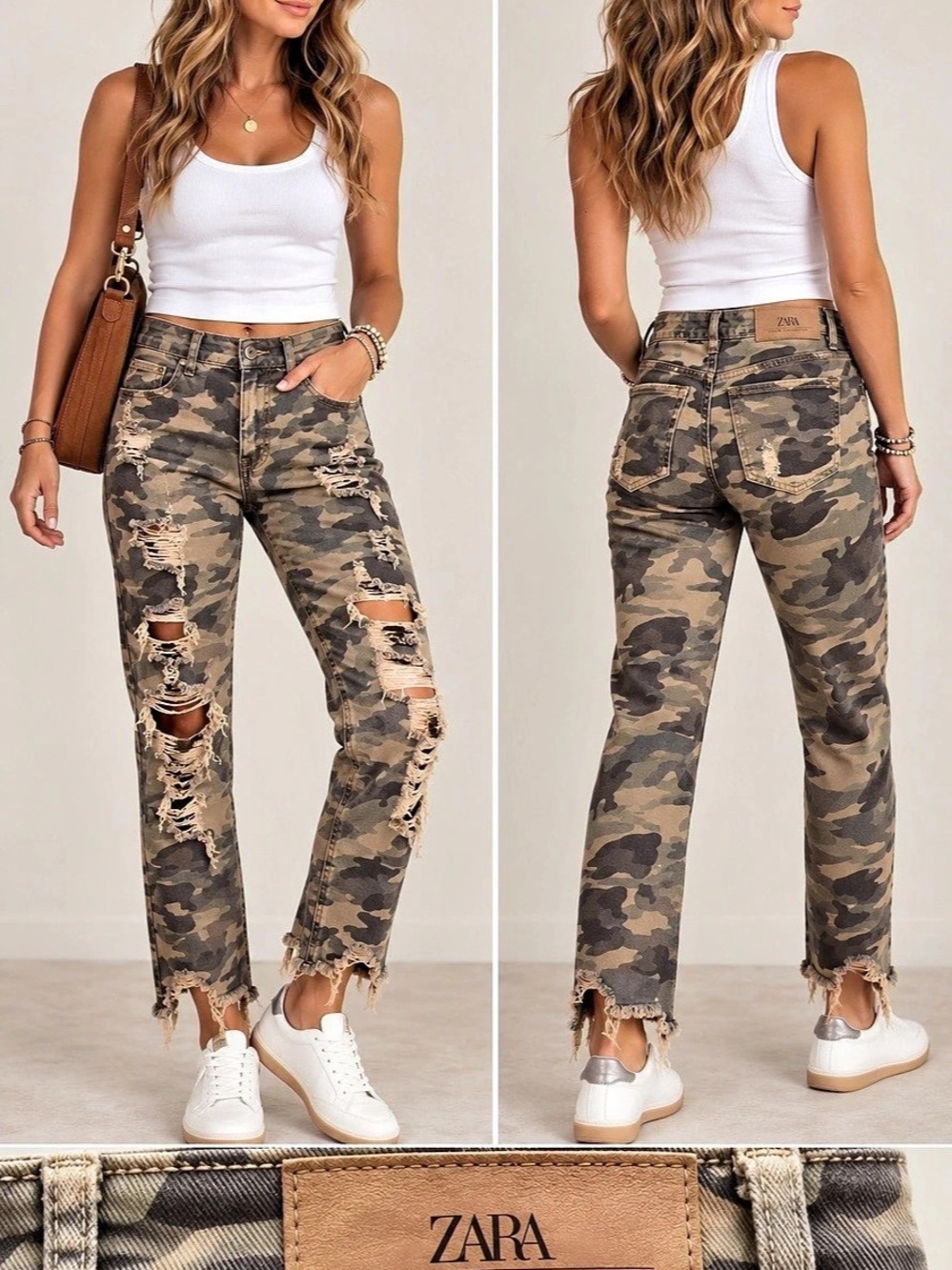 Zara Denim Collection camouflage distressed jeans Camo Distressed Skinny Jeans